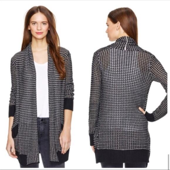 Aritzia Wilfred Silk Blend Black & White Long‎ Sleeve Knit Open Cardigan Size XS - Picture 1 of 14